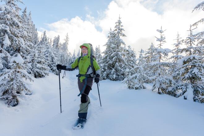 Auf dem Weg durch den verschneiten Wald
