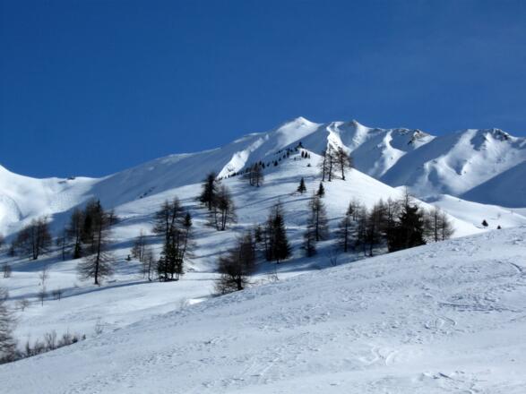 Auf der Höhe der Stoffenalm sieht man das Ziel dann schon ganz nahe. In der Bildmitte auf dem &quot;Gupf&quot; thront eine Kapelle. Das ist die Möslalm bzw.der Kupfnerberg.