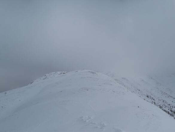 Blick Richtung Glanderspitze. Leider kann man den Gipfel im Nebel nur erahnen.