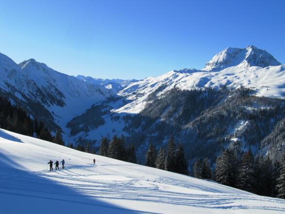 Im Hintergrund das Stangenjoch, ein MTB-Übergang