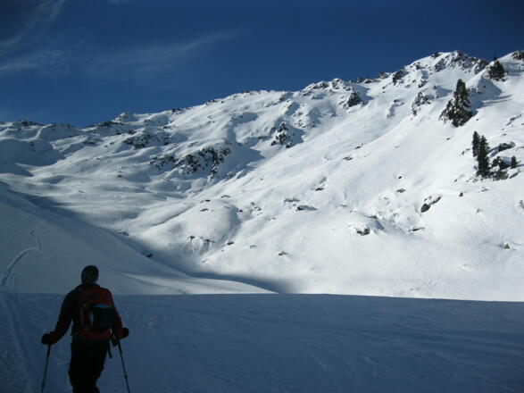 Super Skigelände hinauf zur Pallscharte