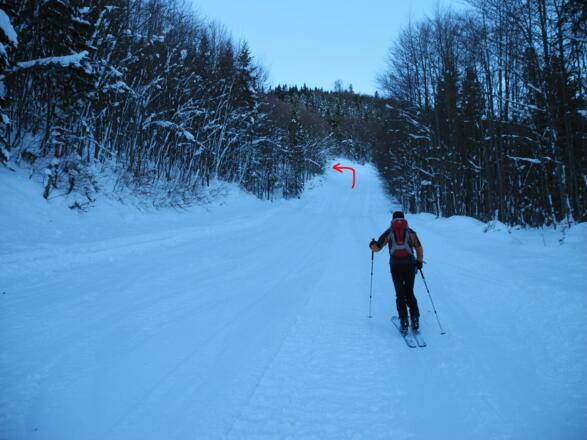 Am Ende dieser Geraden verlassen wir die Piste nach links!