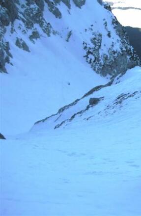 Blick zurück in den steilsten Teil der Rinne