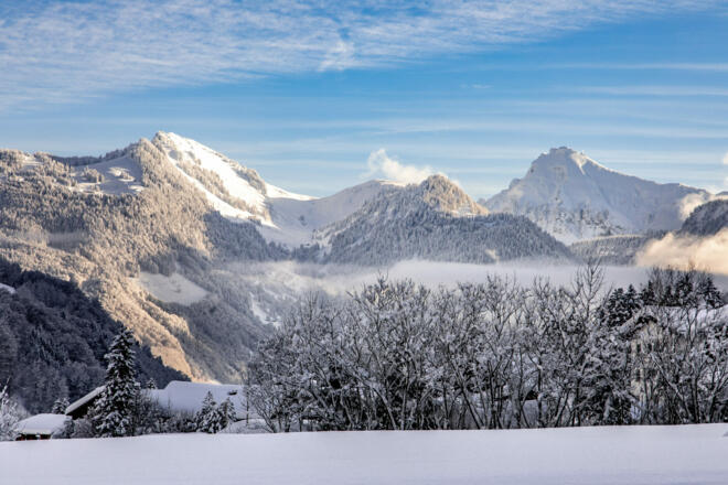 Blick in die verschneite Landschaft