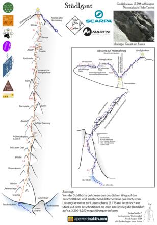 Stüdlgrat Großglockner Topo mit Abstieg über Normalweg