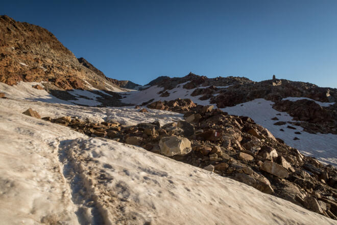 Aufstieg über den kleinen Gletscher.