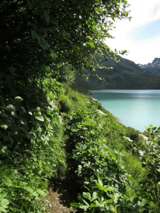 Auf schmalem Pfad oberhalb des Silvrettastausees