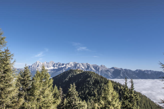 Blick zur Hochwurzen, dahinter das Dachsteinmassiv