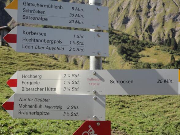 Wegweiser an der Fellealpe