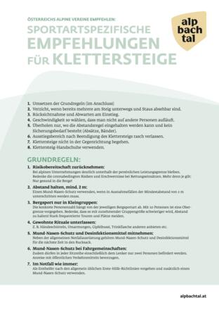 BITTE BEACHTEN SIE DIE AKTUELLEN EMPFEHLUNGEN VOM ALPENVEREIN FÜR DIE BENÜTZUNG VON KLETTERSTEIGEN!
