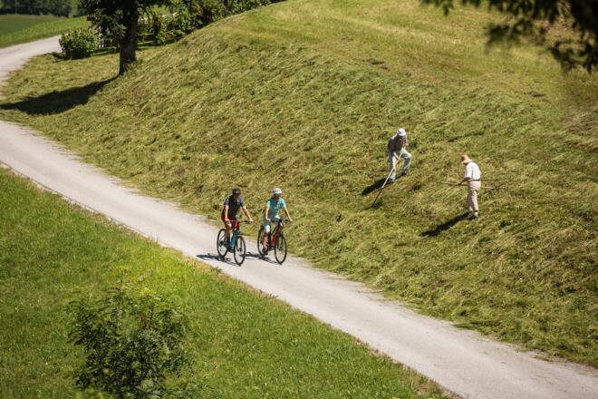 E-Biker im Alpbachtal - Heuernte