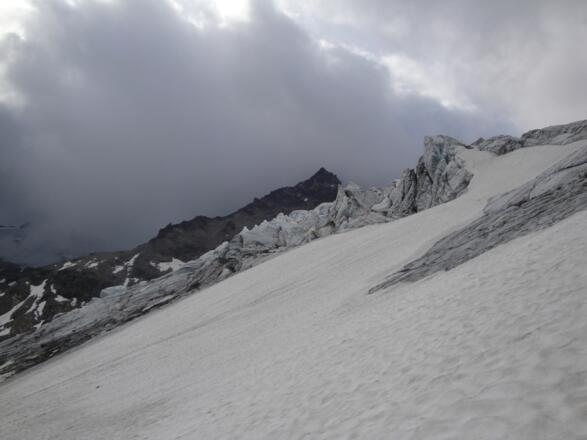Steilheit des teils blanken Gletschers