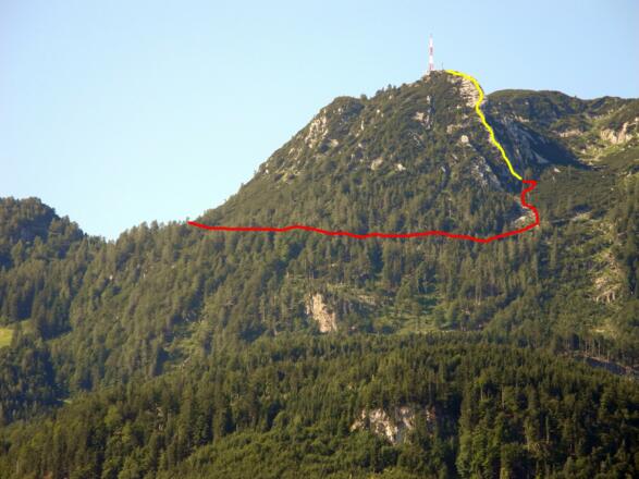 Zustiegsweg  rot - Klettersteig gelb