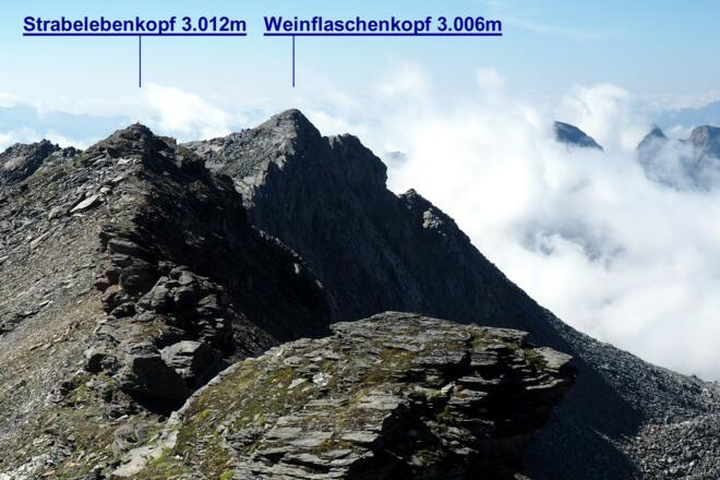 Übergangsgrat zum Weinflaschenkopf