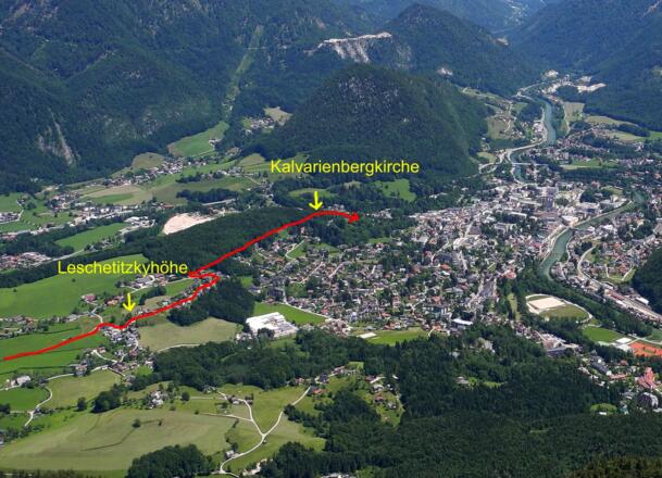 Lage der Leschetitzkyhöhe und der Kalvarienbergkirche