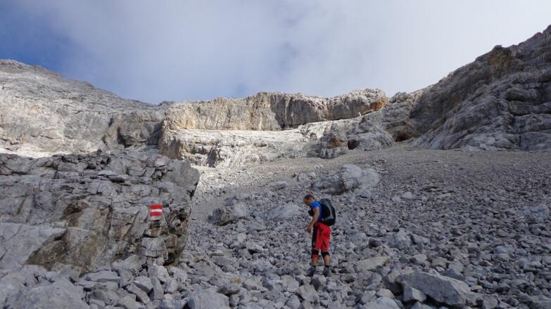 Blick Richtung Schlüsselstelle der Tour, Schwierigkeitsgrat I