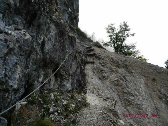 Seilsicherung am AV-Weg 220 im Bereich Hinteregg (VII/2017)