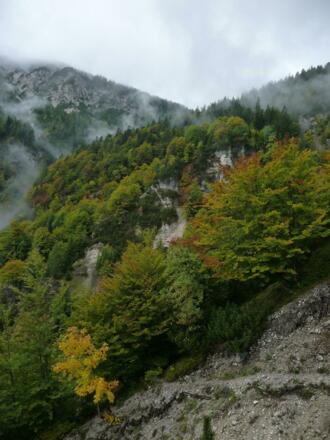 In dem Sattel liegt das Almgelände der Neuen Magdeburger Hütte
