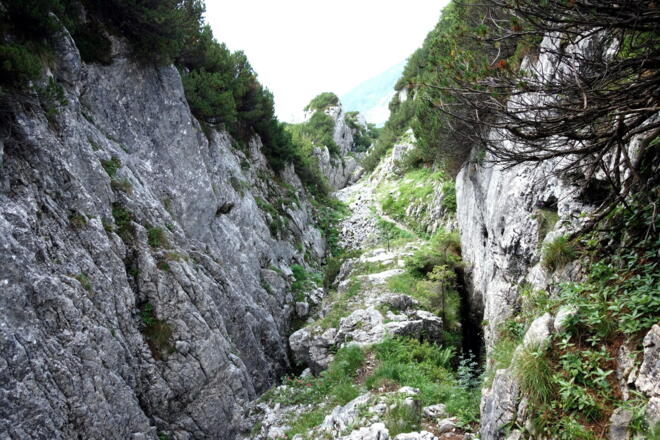 Rinne um 1510m zum Überstieg 1570m