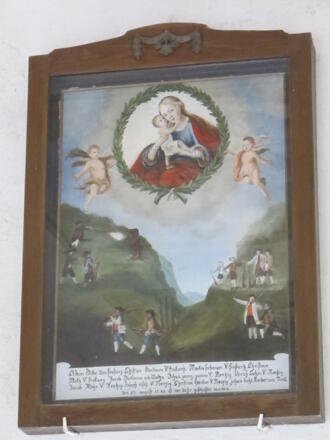 Darstellung der Bärenjagd anno 1783 im Vorraum der Wallfahrtskapelle in Kühbruck