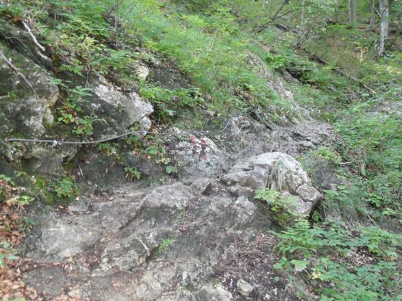 Ein paar Stellen sind mit Seilen versichert, aber ungefährlich.