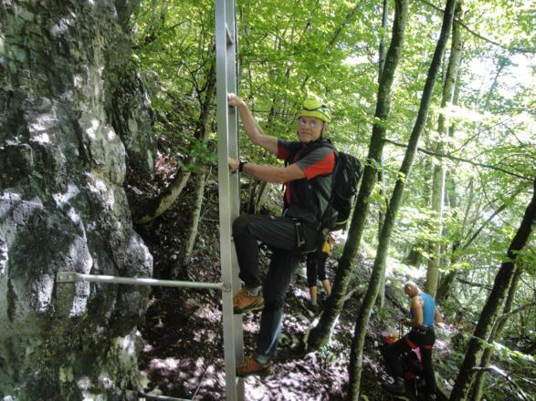 Der Steig beginnt mit einer senkrechten Leiter.
