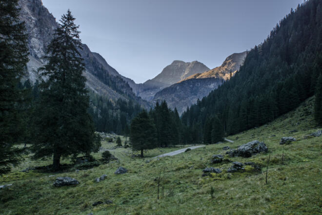 Morgendlicher Blick aus dem Steinriesental hin zum Hochgolling