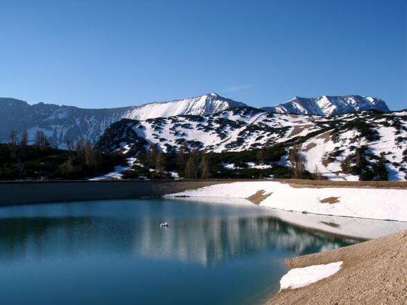 Staubecken am Morgen mit Schrocken und Hochmölbing