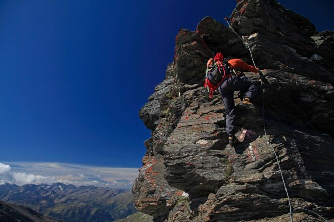 Gesicherte Klettereinlage am Klagenfurter Jubiläumsweg