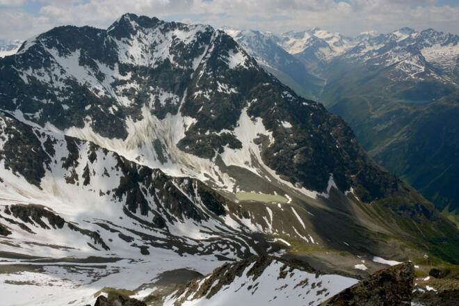 Blick zum Puitkogel, Weißmaurachsee und zur Rüsselsheimer Hütte