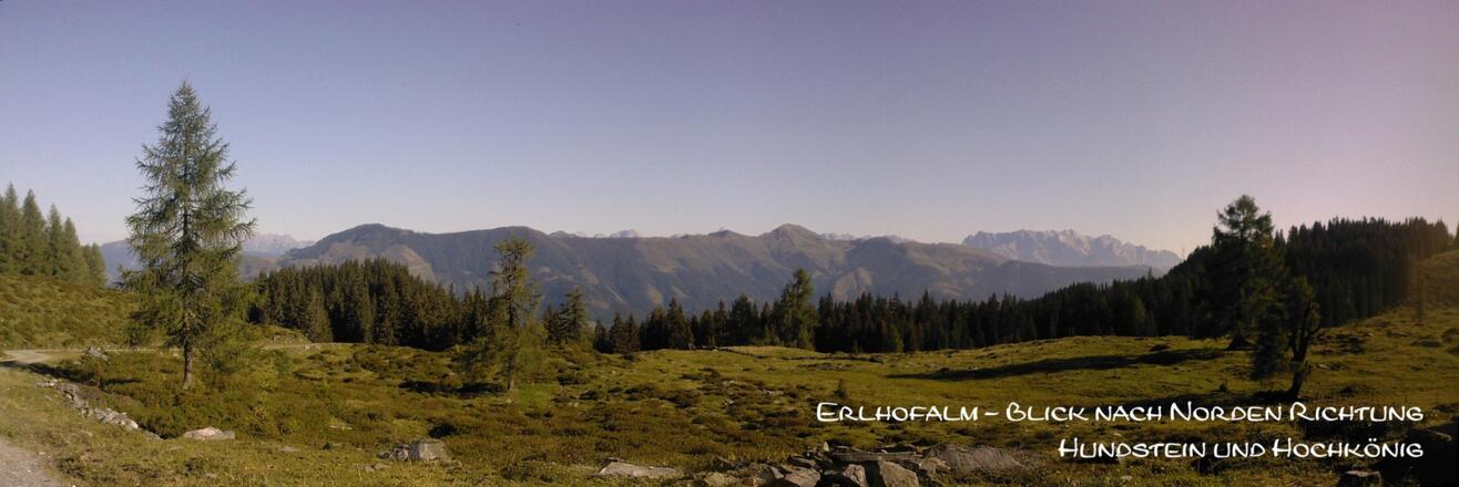 Panorama Hundstein und Hochkönig von der Erlhofalm