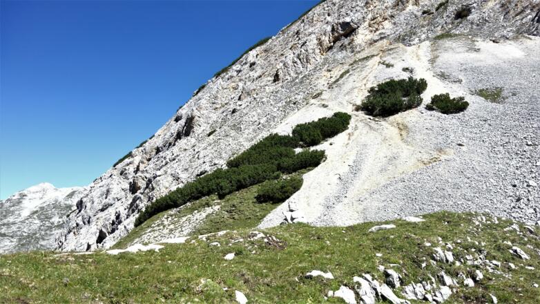 Eine der Schlüsselstellen der Tour - der Anstieg aus dem Marxenkar hinauf auf den Rücken der Westl. Ödkar-Spitze. 