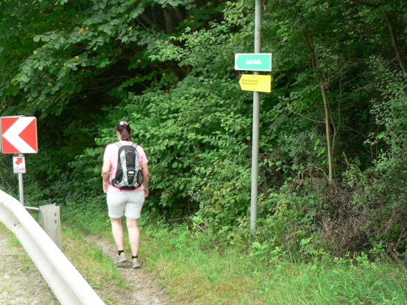 Zu Beginn der Leitschiene zweigt der Weg ab