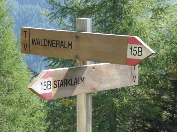 Wegweiser zwischen Starklalm und Waldner Alm