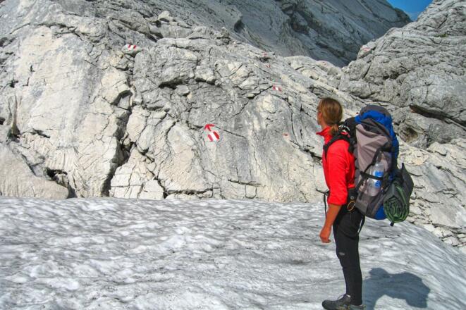 Markierungsorgie im Grießkar: damit man auch im Nebel sicher durchfindet