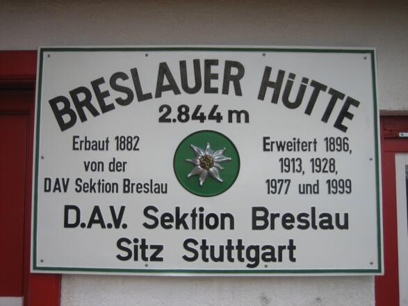 Hüttenschild breslauer Hütte