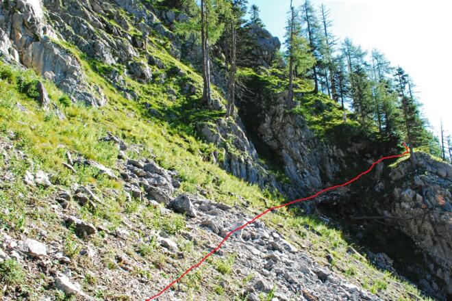 … für den Durchstieg aus der Nickeralm ins untere Finsterriegelkar, der auf ziemlich genau 1300 m liegt