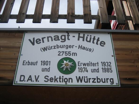 Hüttenschild Vernagt- Hütte
