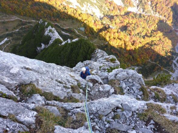5. Seillänge vom 5. Stand aus kurz unterhalb des Fleischbankpfeilers