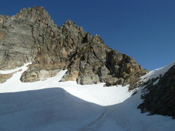 Die Steilstufe vom Vadret Vermunt zum Vermuntpass (mit Piz Buin Ostwand)