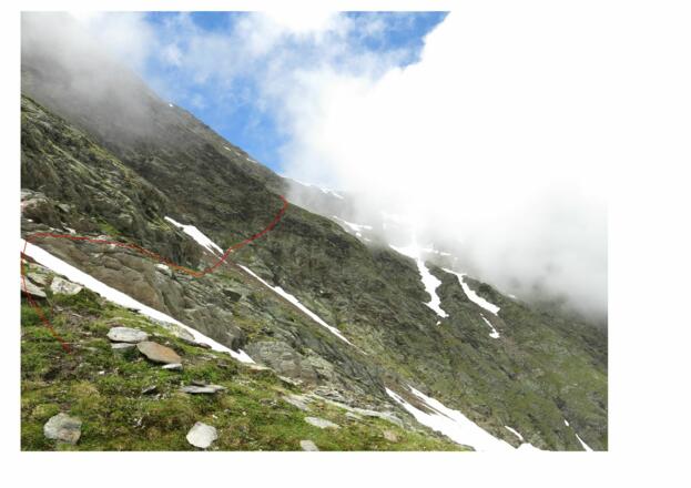 Blick zur Abstiegsroute