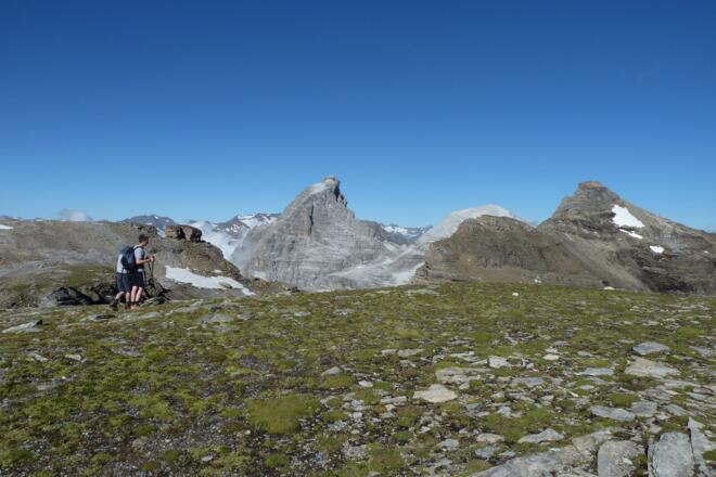 Auf dem Weg vom Kreuz zum nördlichen Roßlauf, im Hintergrund der markante Gschnitzer Tribulaun